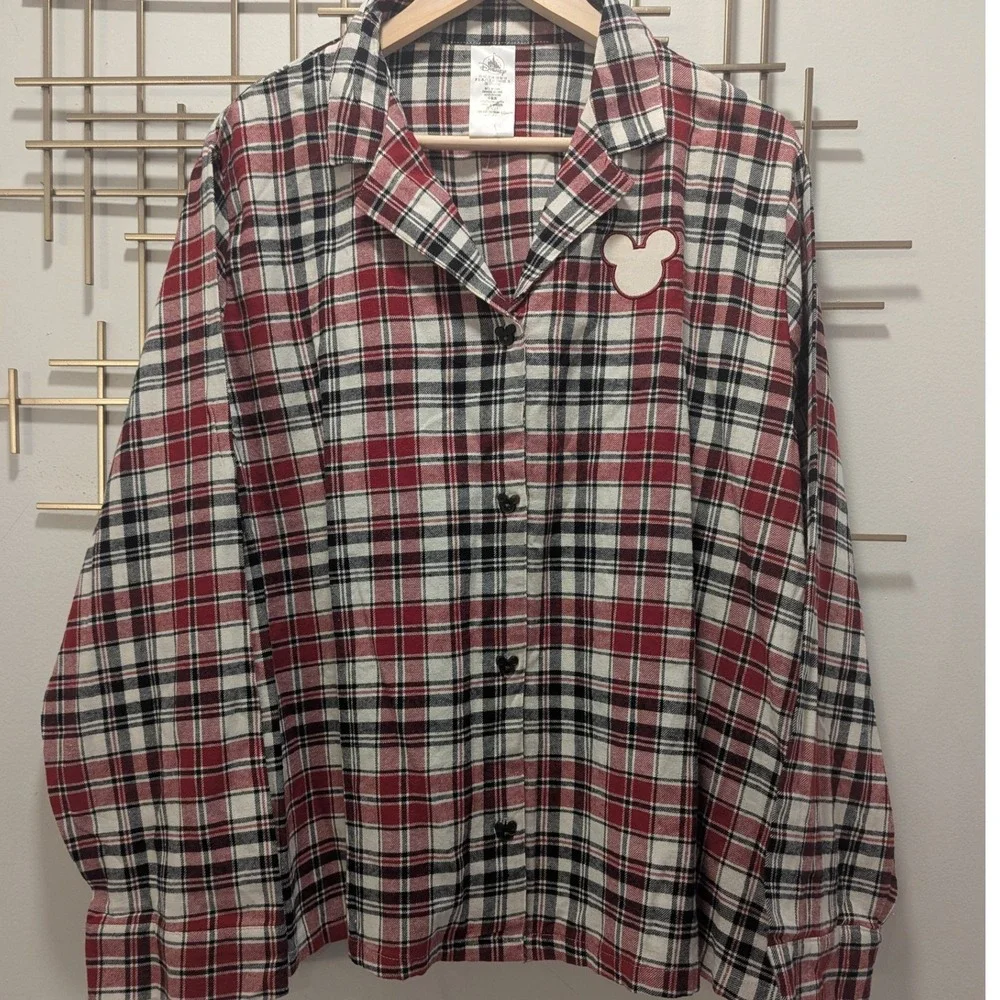 Disney Mickey Mouse Classic Plaid Pajama Set‎ Women's Sz 1X 100% Organic Cotton
